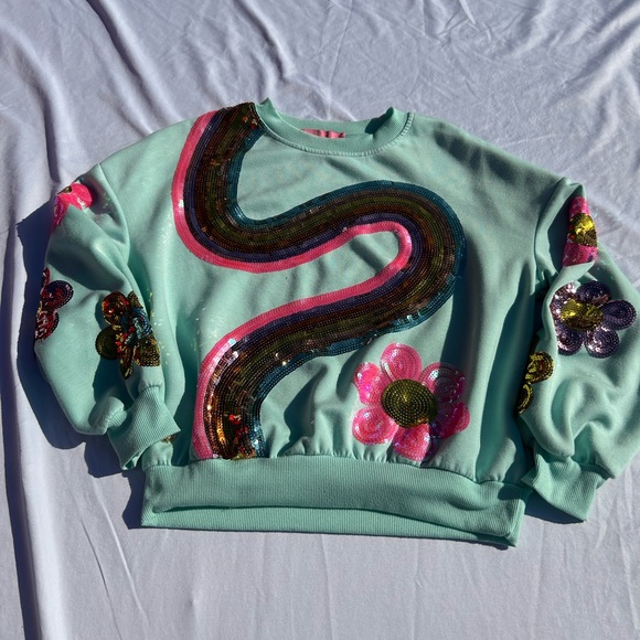 Simply Southern Mint Green Crewneck with Pink Label - Picture 2 of 7